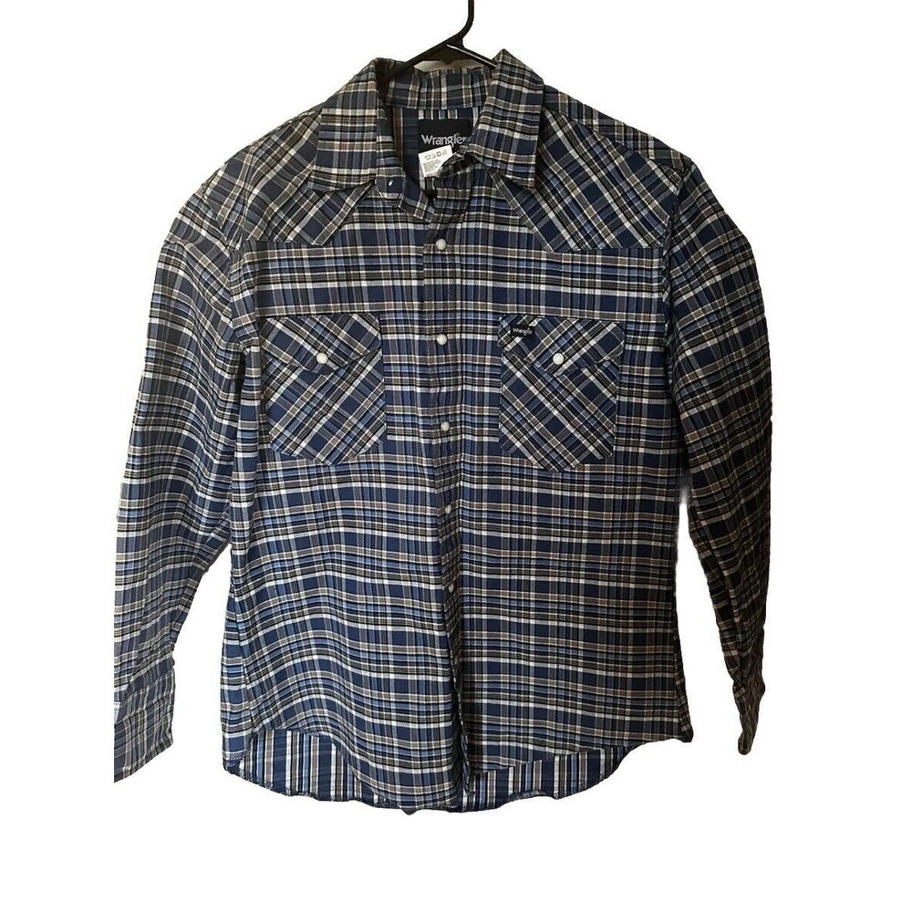 Men’s Wrangler Pearl Snap Button Thick Cotton Long Sleeve Western Shirt SZ Large